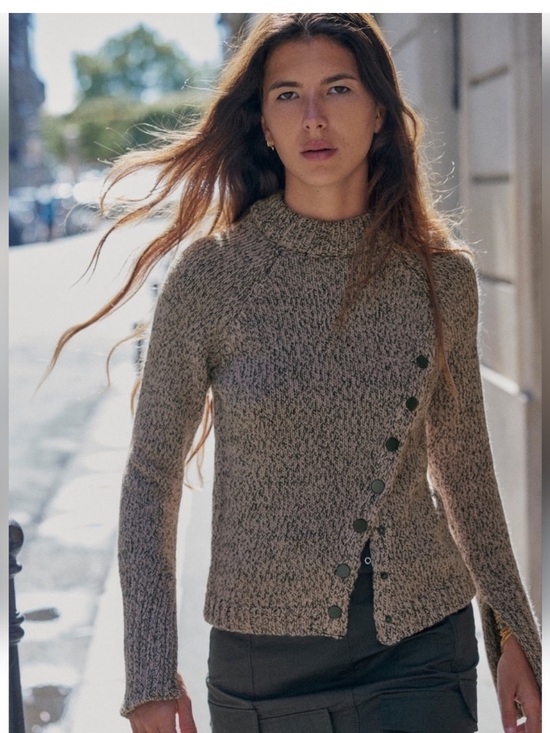 Zara Sweaters - Zara Taupe Marled Crewneck Sweater with Diagonal Button Trim